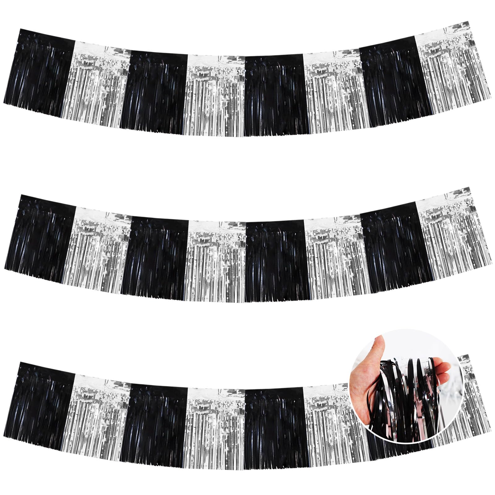 BEISHIDA Black Silver Fringe Garland Banner 30ft Wall Tinsel Foil Streamers