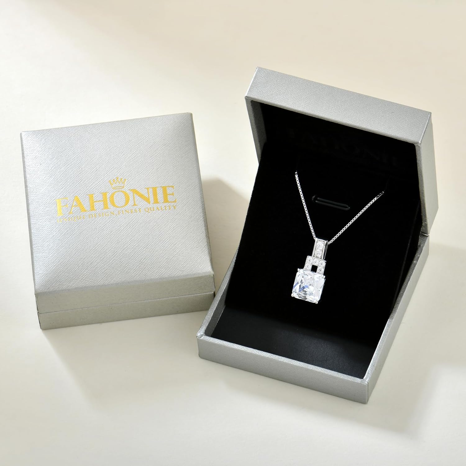 Fahonie Birthstone Necklace for Women 925 Sterling Silver Dainty Square Cut Pendant Necklace Anniversary Birthday Christmas Jewelry Gifts for Her 18"+2" Chain