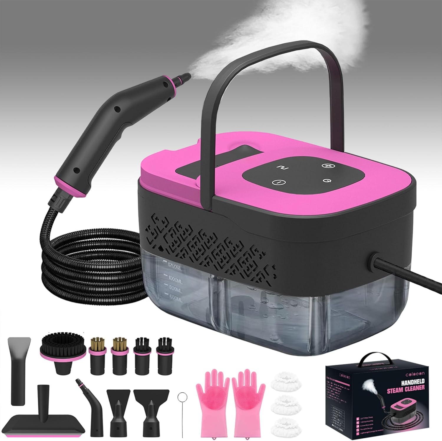Portable Steam Cleaner for Cleaning with 16pcs Accessories, 6-Level Adjustable, 15s Heat-Up, Handheld Steam Cleaner for Home, Tile, Grease, Dirt, Car Detailing, Lightweight Design for Women& Girls