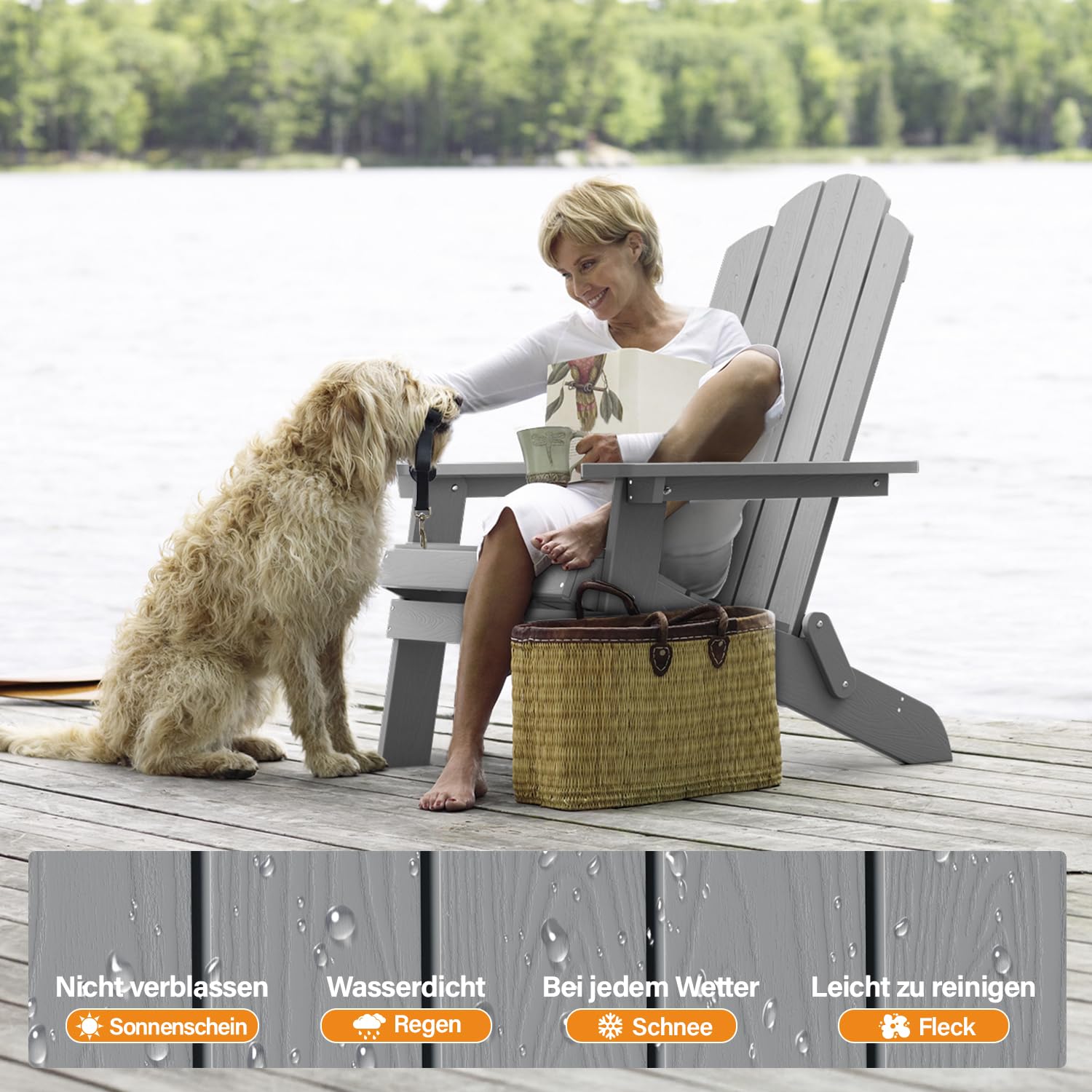 Adirondack Stuhl Klappbar für Outdoor Garten: Adirondack Chair Kunststoff HIPS Allwetter - Adirondack Gartensessel Wetterfest Ergonomisch Relaxsessel für Balkon/Feuerstelle/Beach - Einfache Montage