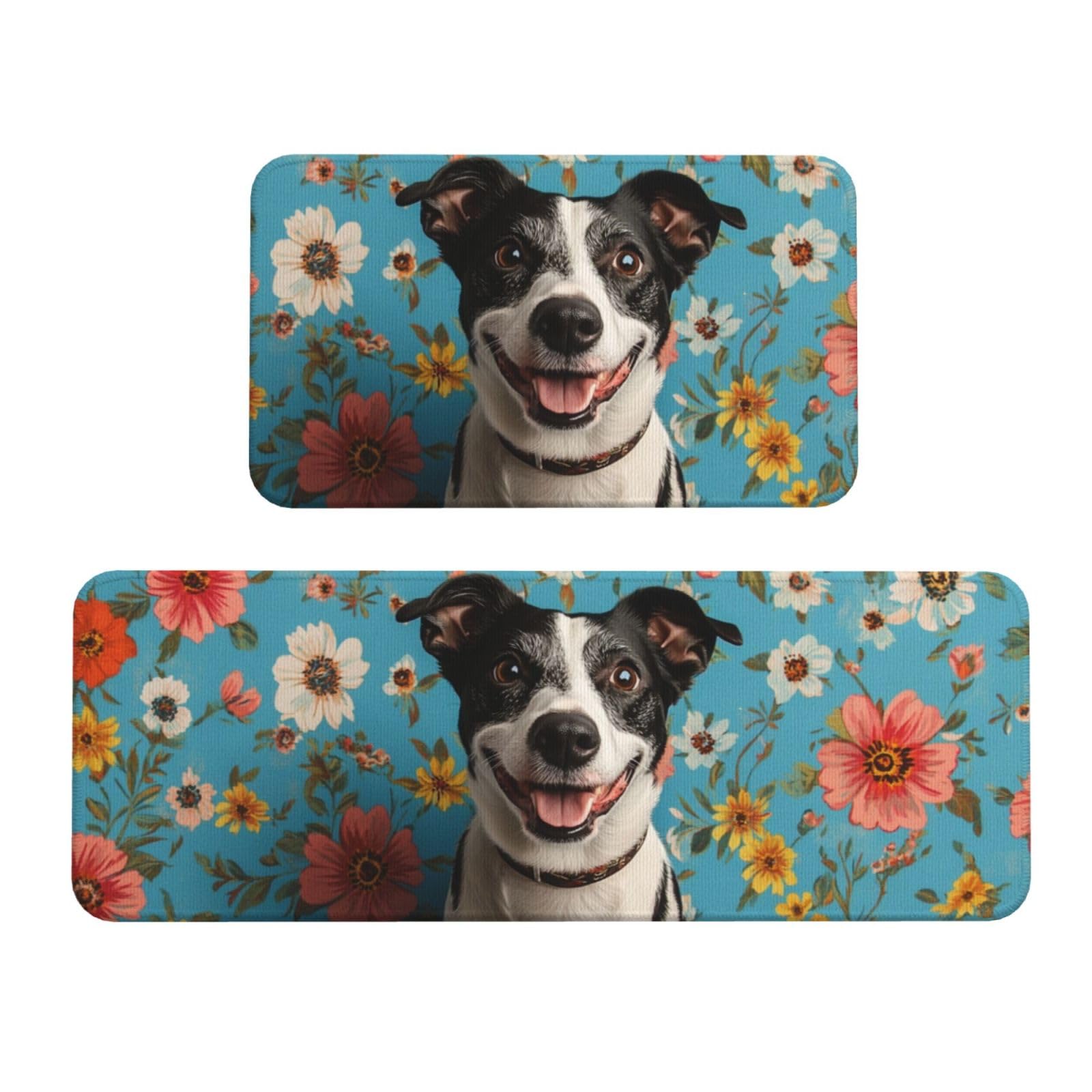 Tapetes de cocina de pie acolchados con estampado de flores de perro, set de 2 alfombrillas