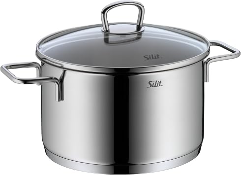 Silit Alicante 4-Piece Induction Saucepan Set with Glass Lid, Polished Stainless Steel, Induction Pots Set, Uncoated