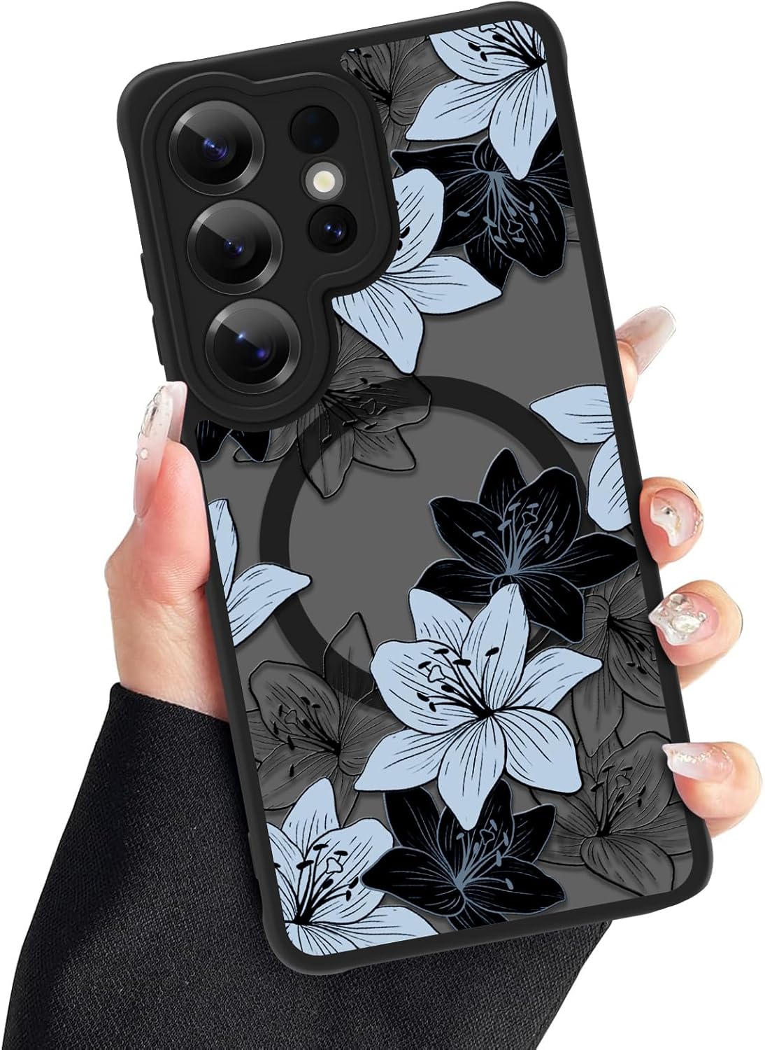 ZIYE Galaxy S26 Ultra Case Cute Flower Floral Pattern Design for Women Girls Soft TPU Bumper with Hard PC Back Compatible with Magsafe Compatible with Samsung S26 Magnetic Cover Black