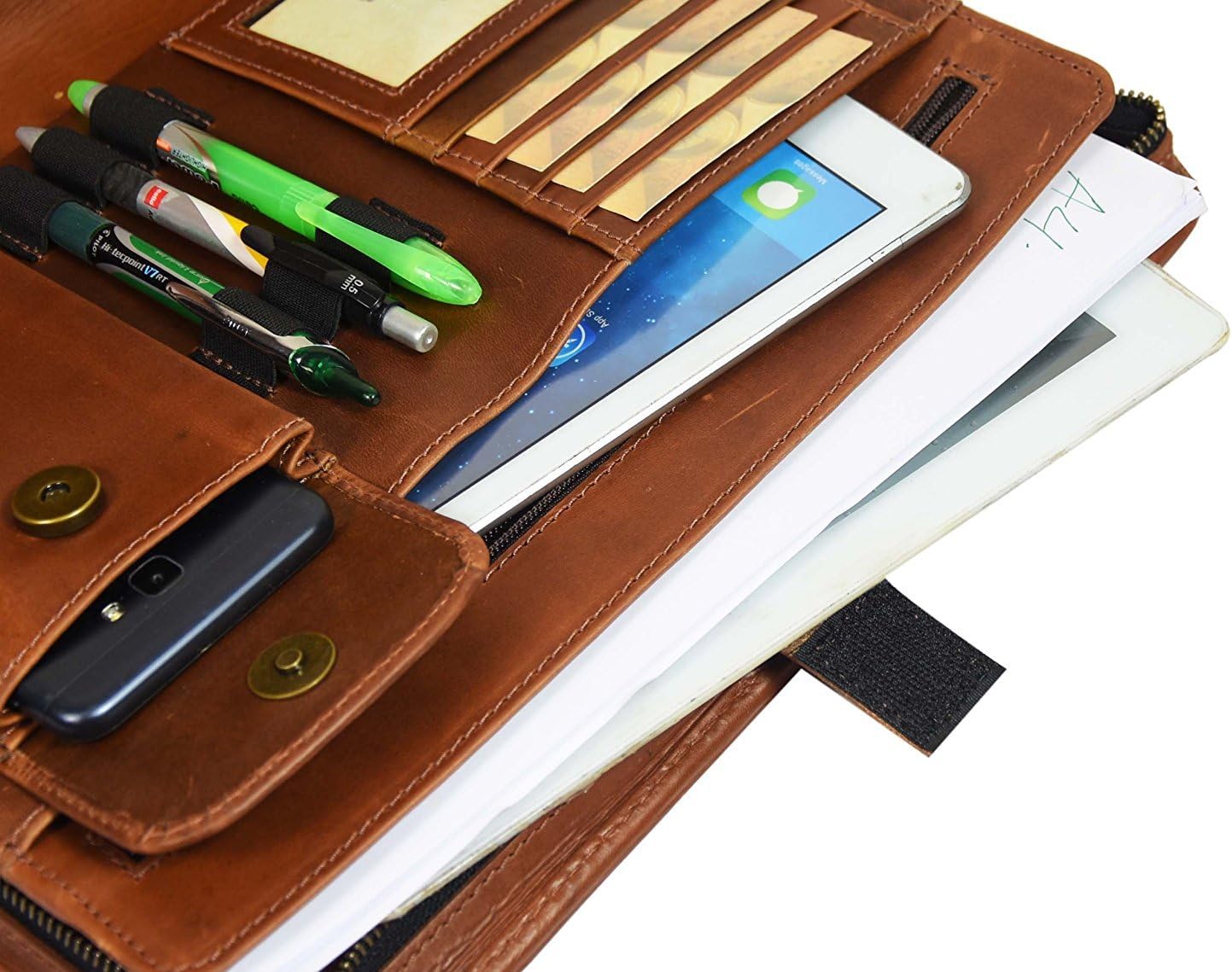 Vintage Zippered Business Organizer Book Style File Folder, Tan