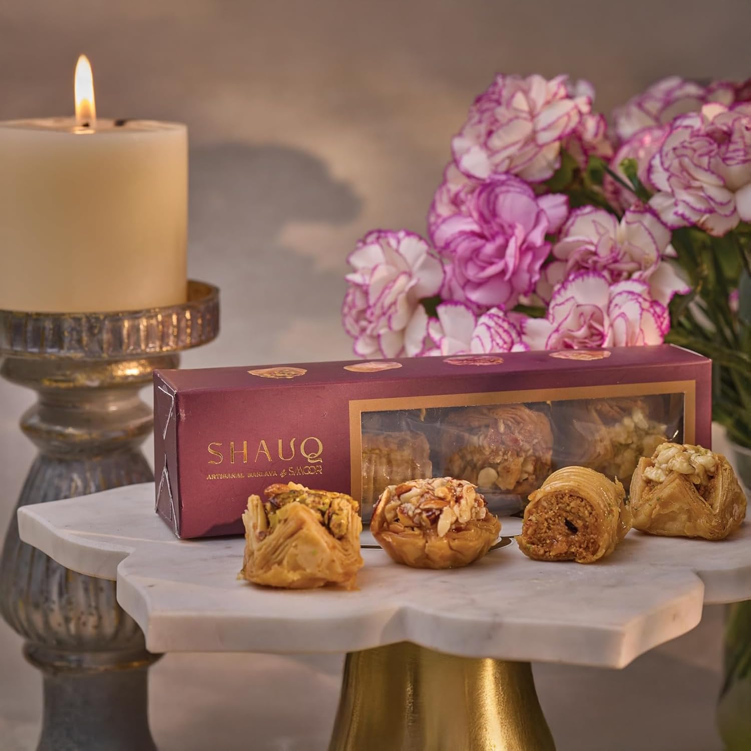 SHAUQ Baklava Box 88g | Pieces of 4 Artisanal Turkish Delight | Assorted Sweets | Perfect for Festive Gifting & Snacking