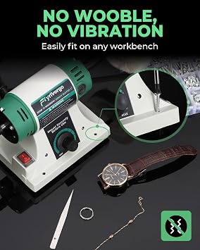 Jewelry Polisher, Bench Buffer Adjustable Variable Speed | Polishing & Buffing Machine, with 2 Cotton Wheels and 2 Abrasive Fiber Wheels for Jewelry, Wood, Silver, Metal, Jade 110V