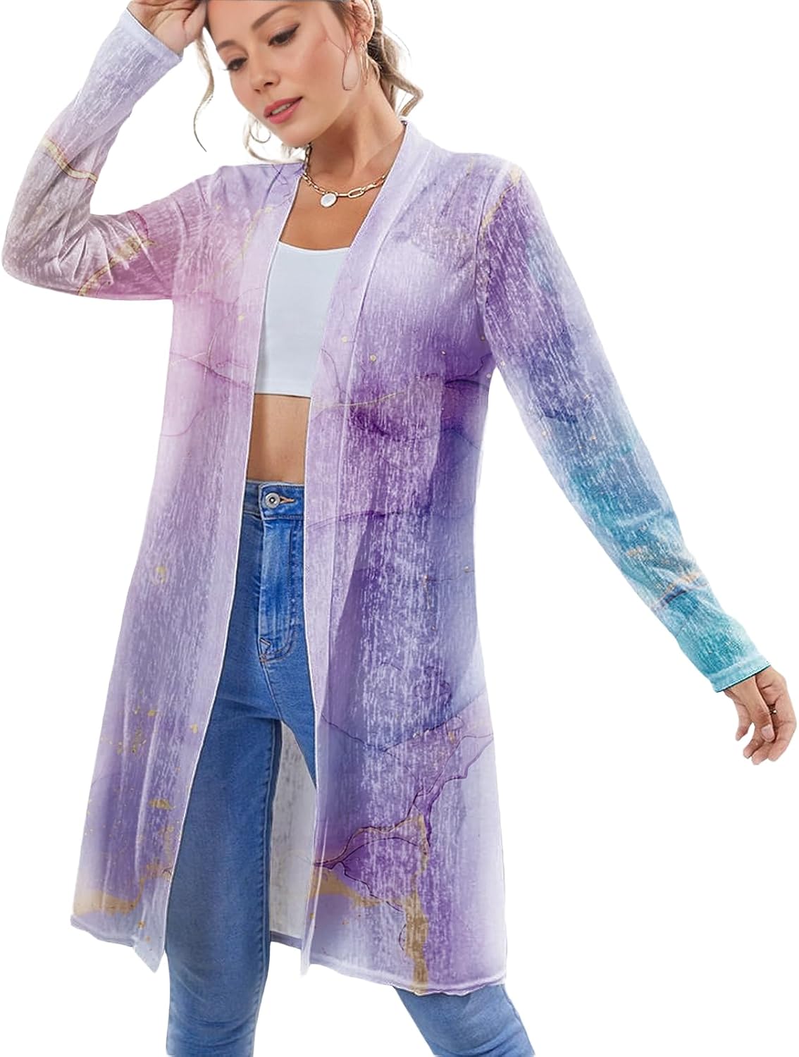 Long Beach Cover Ups For Women Lightweight Boho Basic Open Front Long Sleeve Cardigan For Women Hawaiian Beach Wear