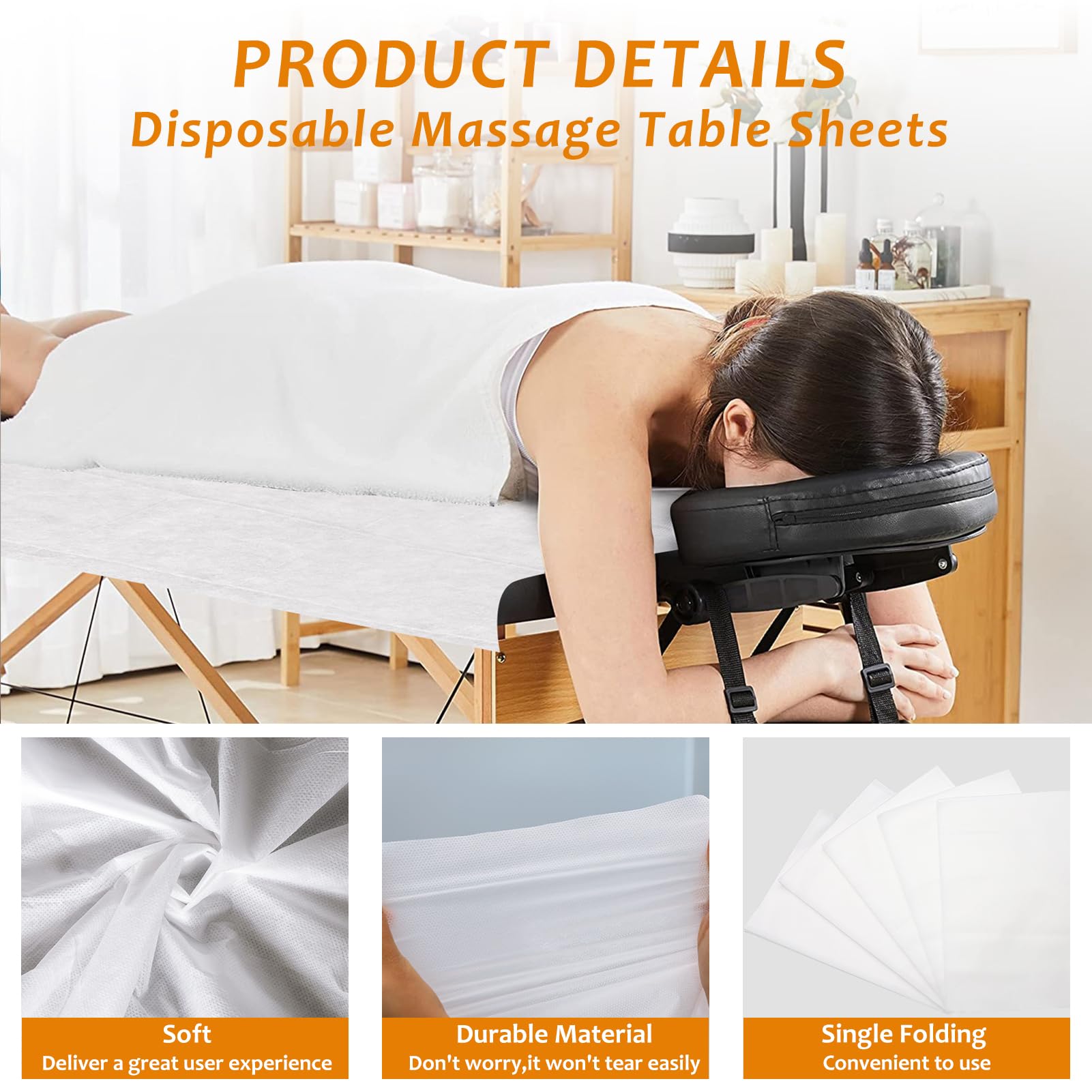 100PCS Disposable Non-Woven Massage Table Sheets, 71 x 31 Inch, White