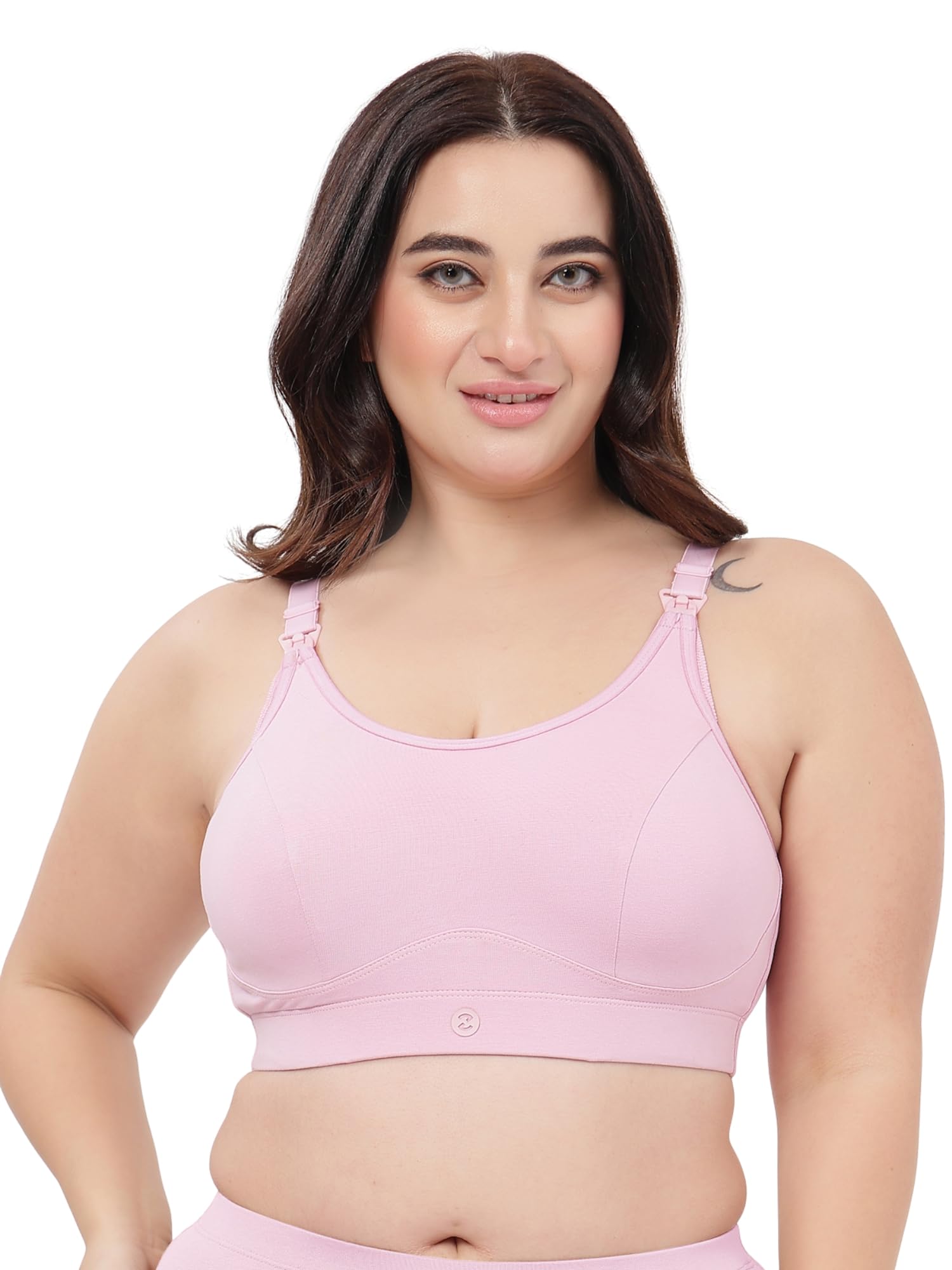 Cotton Maternity & Nursing Bra for Women | Full Coverage Wirefree Bra with Cotton Lining | Supportive Breastfeeding Bra with Nursing Clips for Feeding Access-image-47