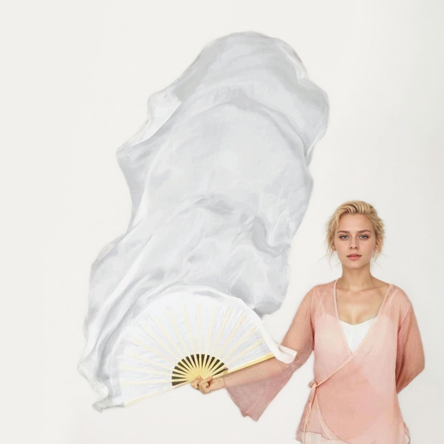 Professional Chinese Dance Fans - Handmade Faux Silk & Bamboo Foldable Fans | Belly Dancing Performance Set with Multiple Colors | Traditional Silk Fan Pair - Image 5