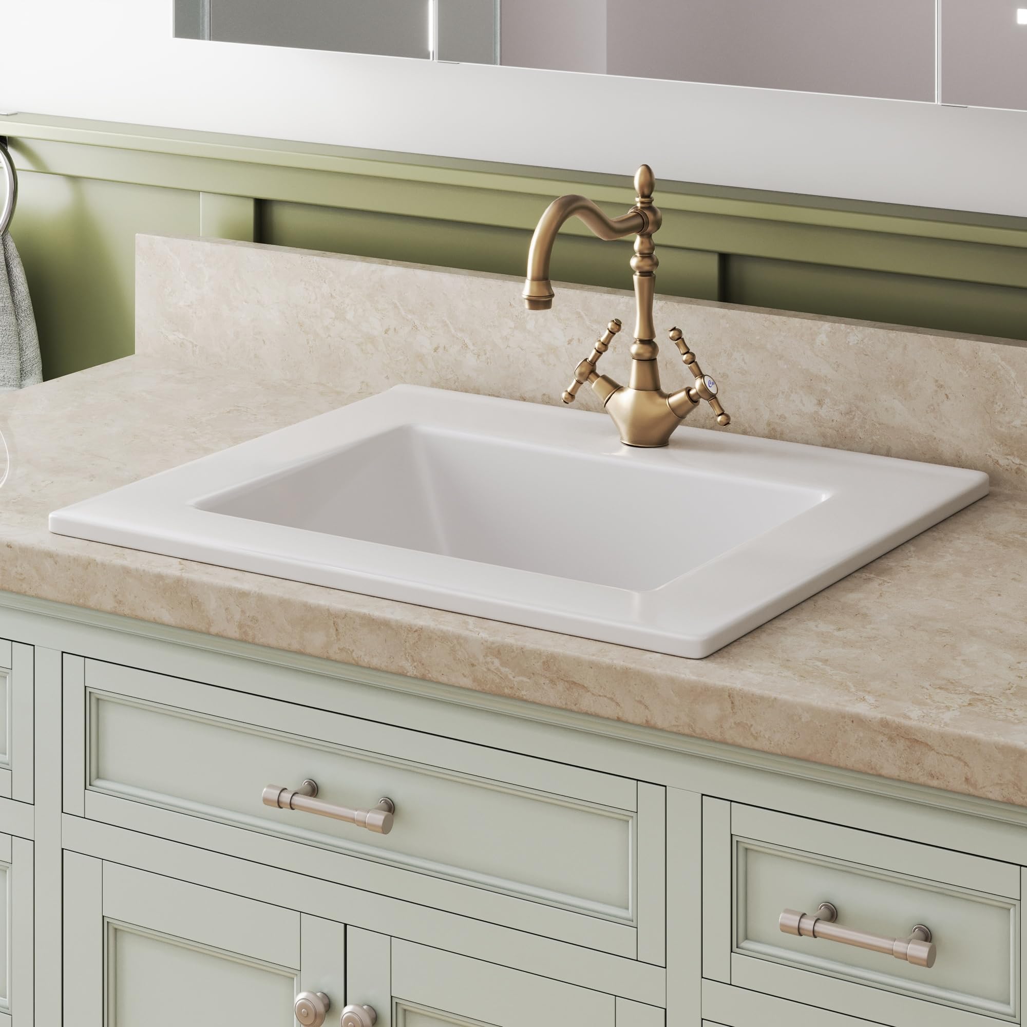 DeerValley Lavabo empotrable rectangular de cerámica con rebosadero de 53 x 46 cm
