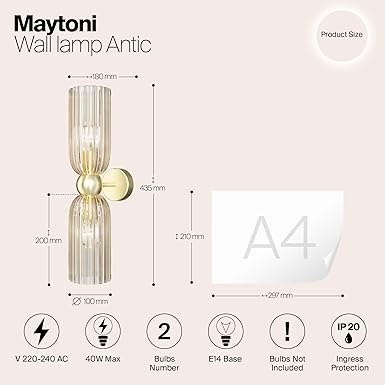 MAYTONI DECORATIVE LIGHTING MAYTONI wandlamp antiek metaal en glas voor woonkamer, keuken, slaapkamer, eetkamer, kantoor E14, 1 lamp (niet inbegrepen) photo 2