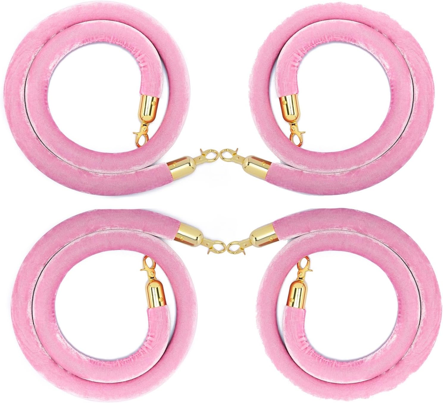 Premium Velvet Stanchion Ropes with Gold Hooks - 4 Pack Pink Queue Divider for Crowd Control, Traffic Management, Event Barriers, 1m/3.2ft Length