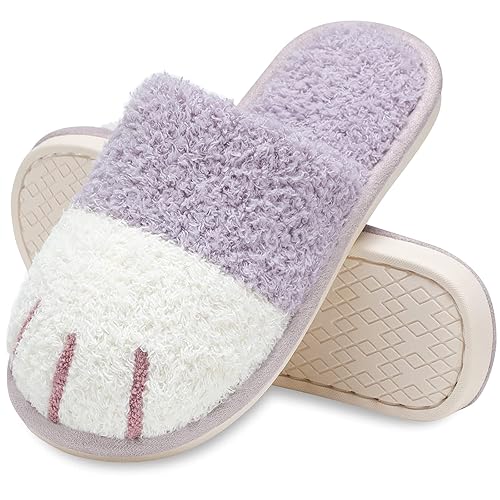 MAXTOP Women's Cat Paw Cozy Slippers Warm Gifts for Women Men with Memory Foam Trendy Cute Fuzzy Winter House Shoes Indoor Outdoor - 11-12 Women/9-10 Men - Purple