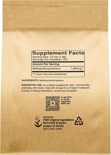 Miniatura 2 de PURE ORIGINAL INGREDIENTS Metilsulfonilmetano (8 oz) MSM, azufre natural, suplemento dietético