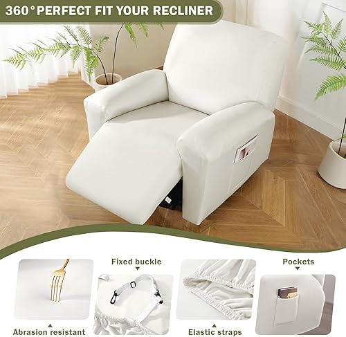 Miniatura 3 de Vctops - 4 piezas de fundas elásticas impermeables para sofá reclinable de cuero sintético, fundas suaves para sofá, antideslizantes, protector de