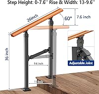 Vista 3 de Kit de pasamanos de escalera al aire libre UOKRR, pasamanos de hierro con grano de madera para interior, se adapta a 1-2 escalones