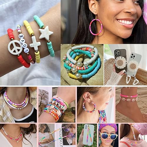 Miniatura 6 de Musdoney 9090 cuentas de arcilla de 24 colores neutros, 4 tamaños, kit de fabricación de pulseras, cuentas planas para hacer joyas de amistad,