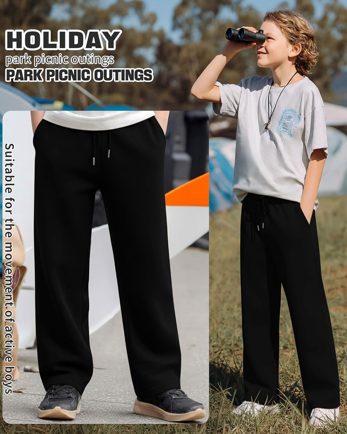 5 Pack Boys Sweatpants Baggy Straight Leg Athletic Jogger Loose Casual Elastic Waist Pants with Pockets Drawstring