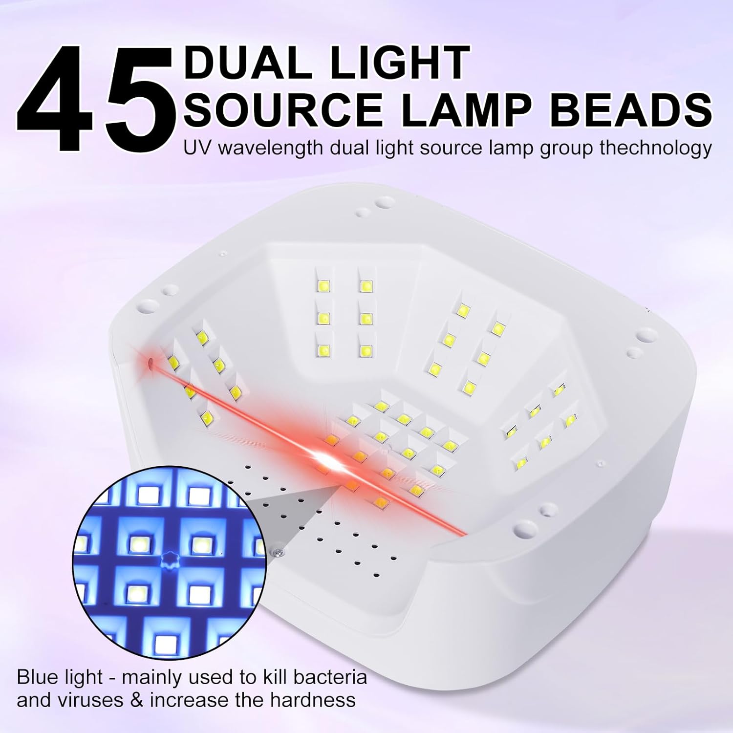 Cordless UV Nail Lamp Rechargeable Nail Dryer, 4 Timers UV Light for Gel Nails, UV LED Nail Dryer with Smart Sensor & 45Pcs Lamp Beads, Nail Light for Manicure Pedicure at Home & Salon