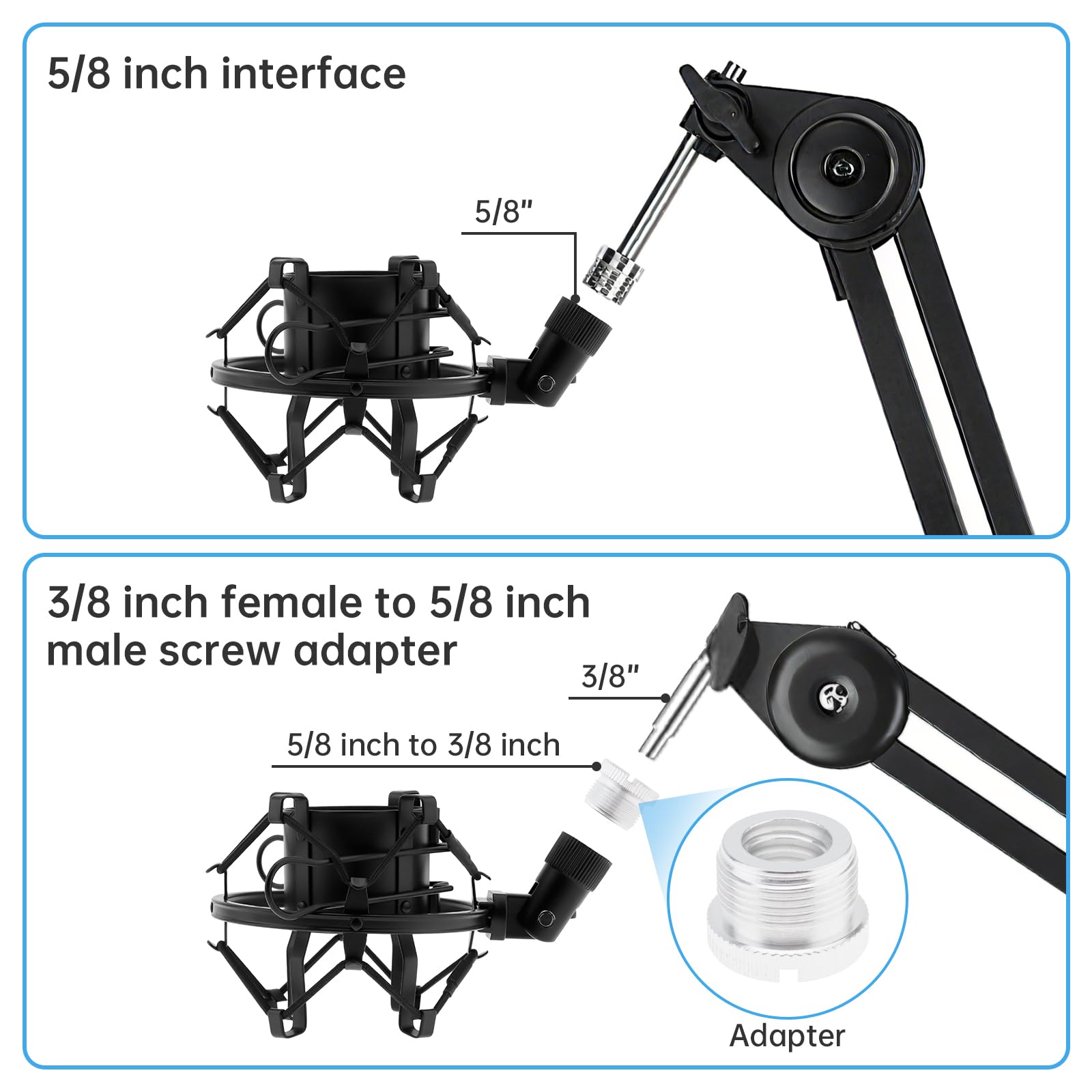 Soporte antivibración para micrófonos de condensador de 46 mm a 50 mm con filtro pop para grabación de música de estudio, pantalla Wind Pop flexible de 360 grados con cuello de cisne