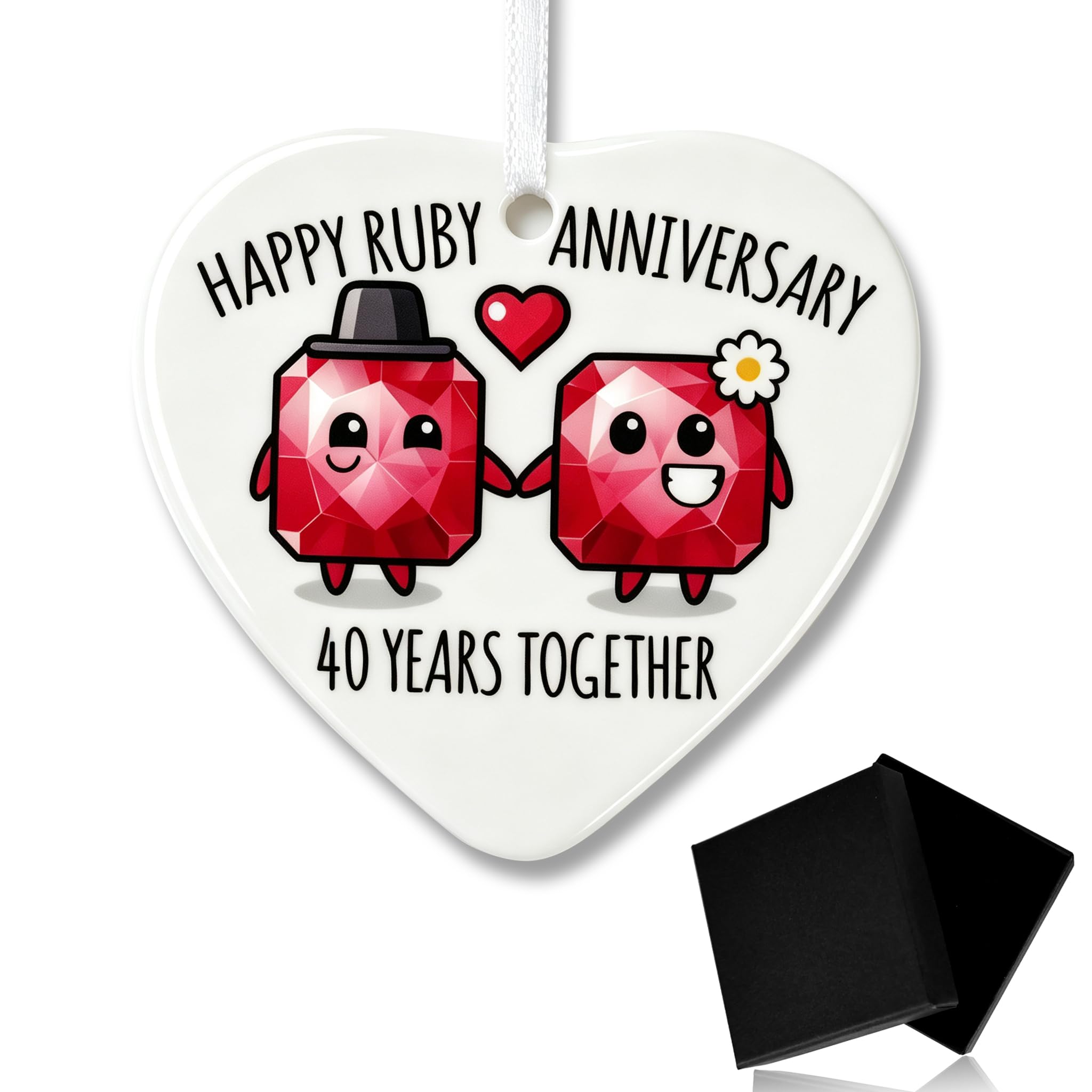 Mitibet 40th Wedding, 1 Heart Ceramic Ornament, Gift Box
