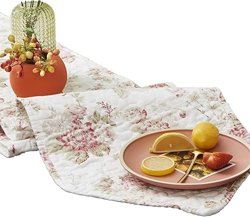 Miniatura 5 de DaDalogy Bedding - Camino de mesa de comedor acolchado floral con rosas de algodón  Bonito tapete decorativo de algodón para el jardín, bar, cocina,