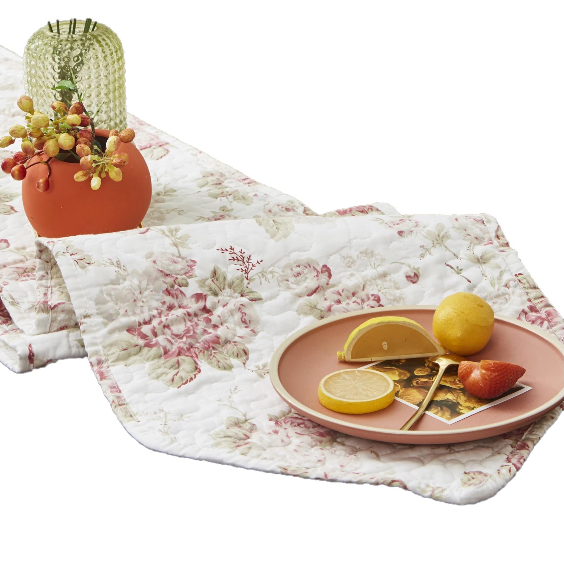 DaDalogy Romantischer Rosen-Tischläufer – 33 X 228 Cm, Gesteppt, Polyester, Für Esstisch, Bar Oder Küche