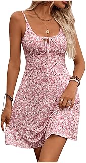 Women's Disty Floral Print Milkmaid Cami Dress Tie Front Holiday A Line Short Dresses - Buy now