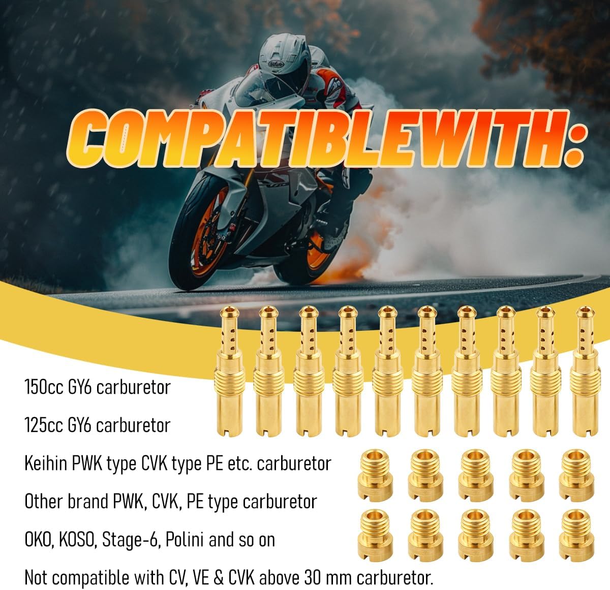 20PCS Car Carburetor Jet Kit, Carburetor Assortment Includes 10PCS Main and 10PCS Slow Jet, Automotive Replacement Accessories, Compatible with PWK, CVK, PE, PWM (K100-140)