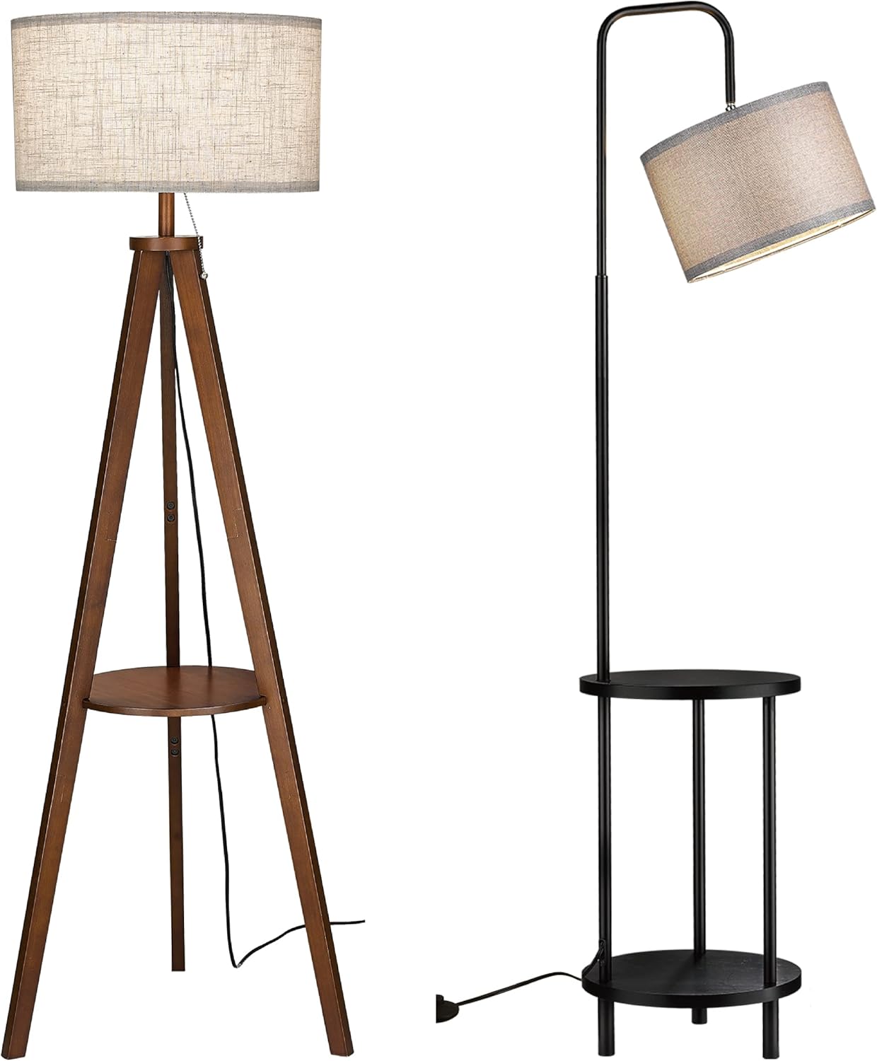 ELYONA Modern Floor Lamp with Grey Fabric Shade & Tripod Floor Lamp