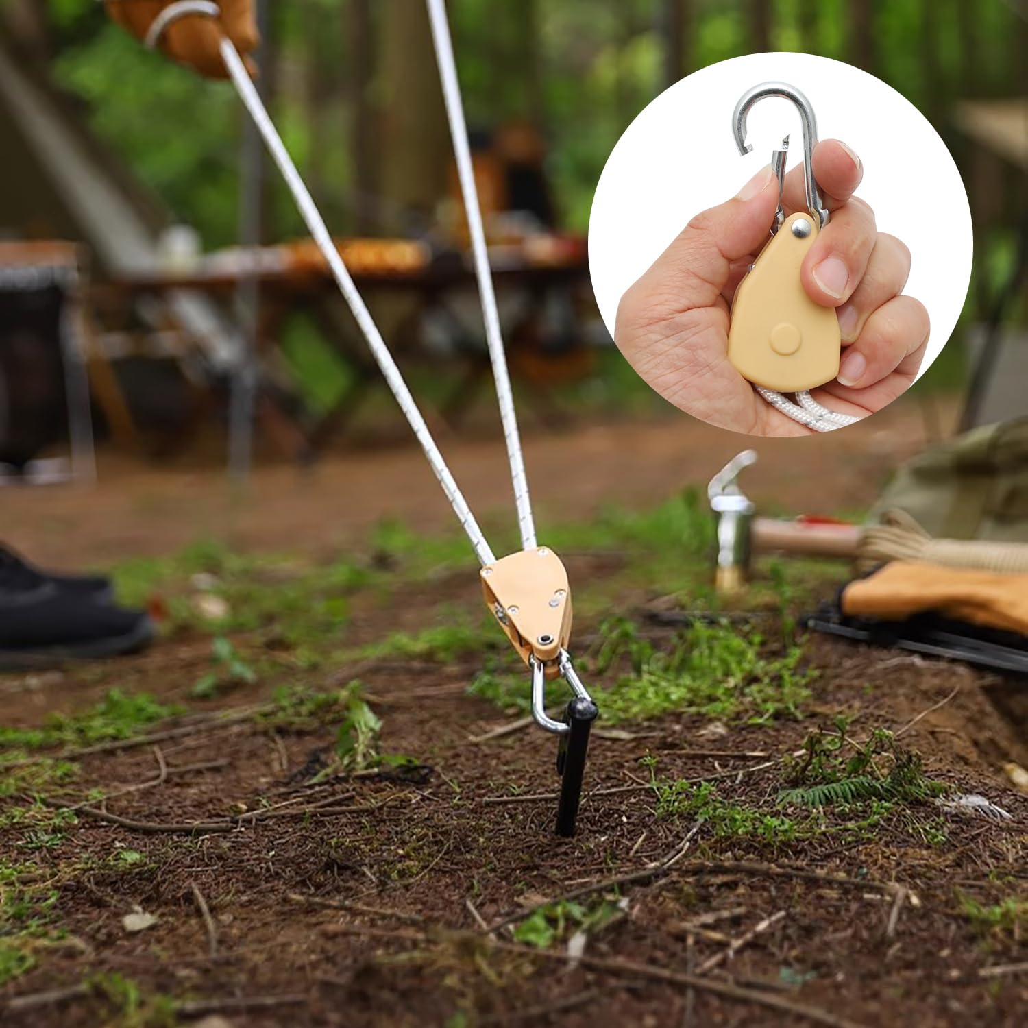 2 Pièces Corde à Cliquet Réglable 4M, Tendeur de Corde à 2 Pièces Corde à Cliquet Réglable 4M, Tendeur de Corde à