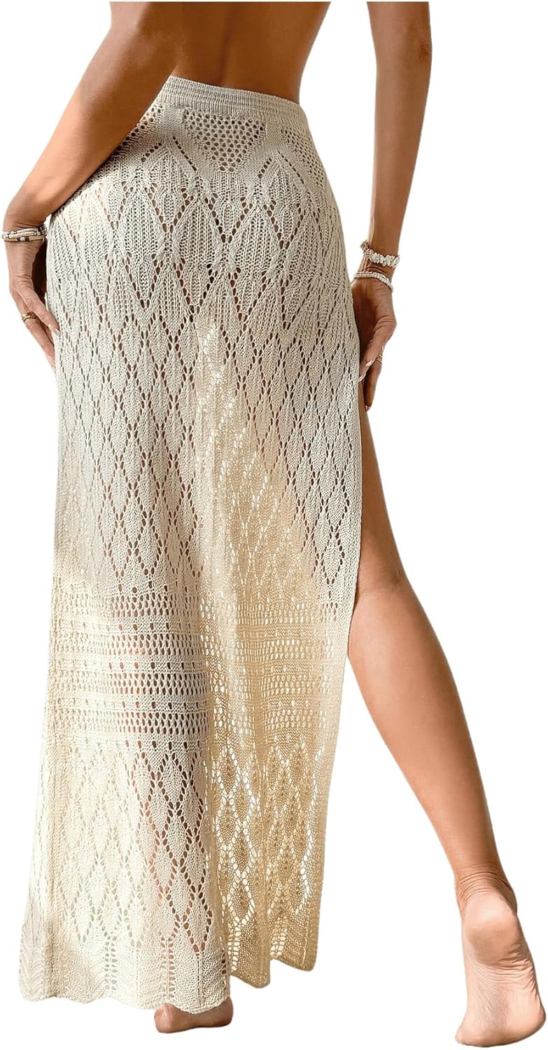 SHENHE Women's Crochet Swim Cover Up High Slit Sheer Long Beach Skirt Cover Up - Image 2