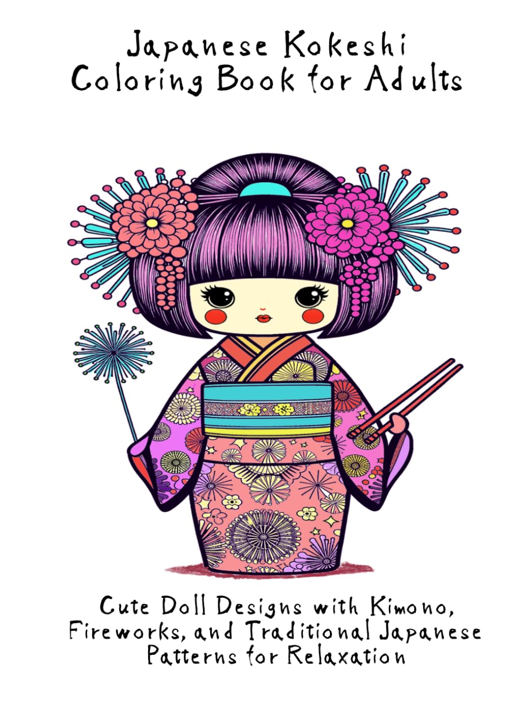 Japanese Kokeshi Coloring Book for Adults: Cute Doll Designs with Kimono, Fireworks, and Traditional Japanese Patterns for Relaxation