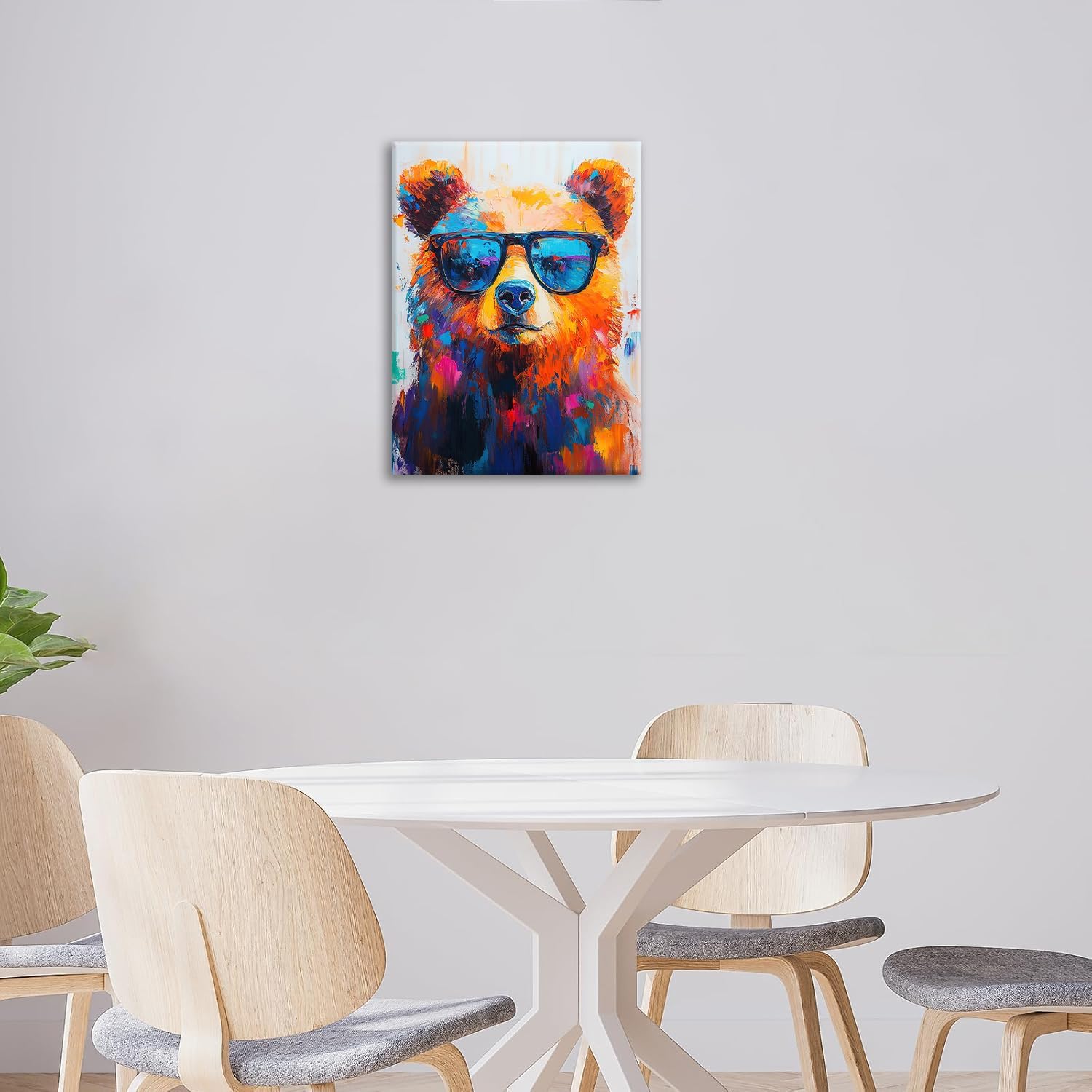 Colorful Bear Canvas Wall Art Funny Painting Wall Decor Artwork 16"x20" image 4