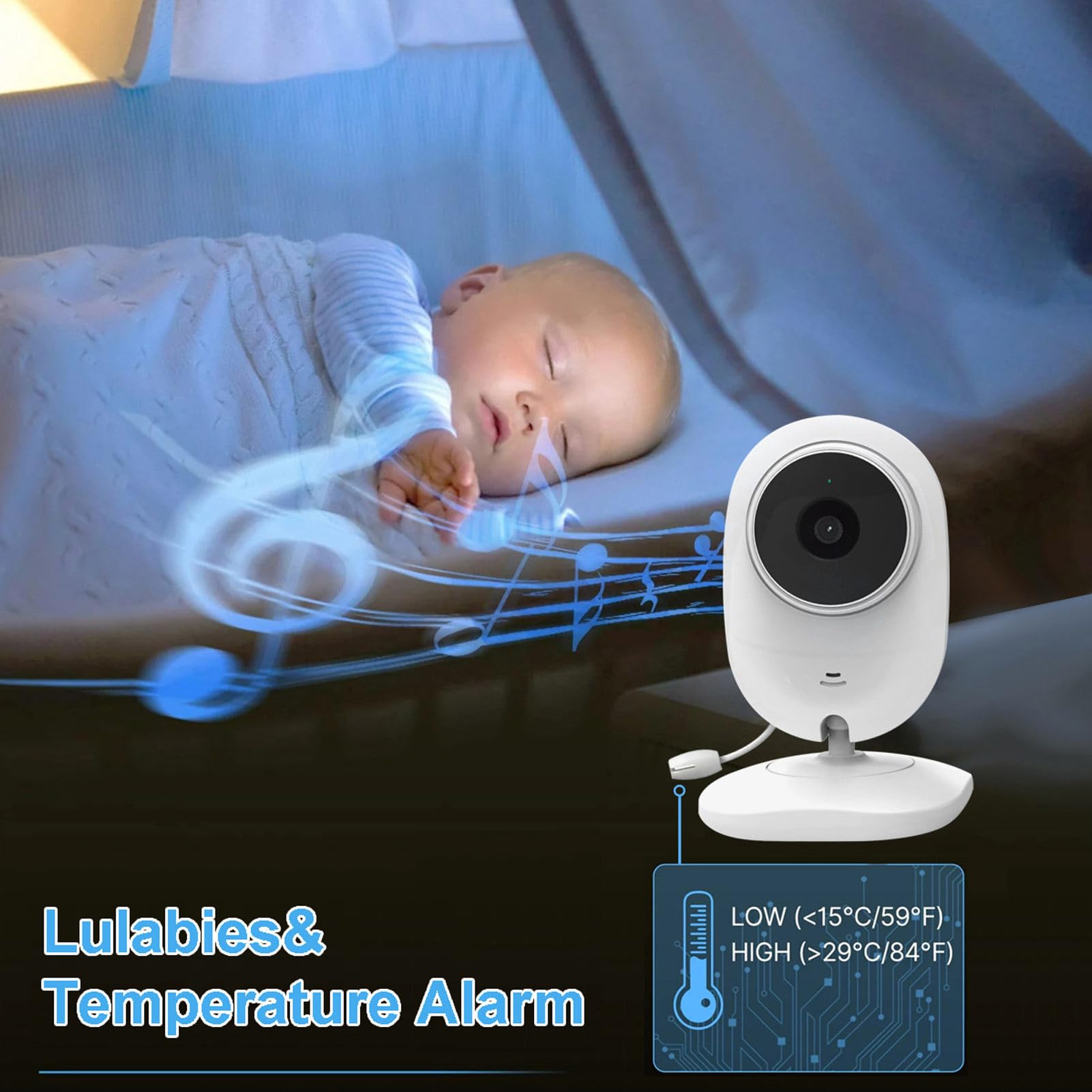 SEAFRONT Babyphone 1080p HD Vision Nocturne Écran 2,5 Pouces à Deux Voies avec caméra Audio Fonctionne Toute la Nuit