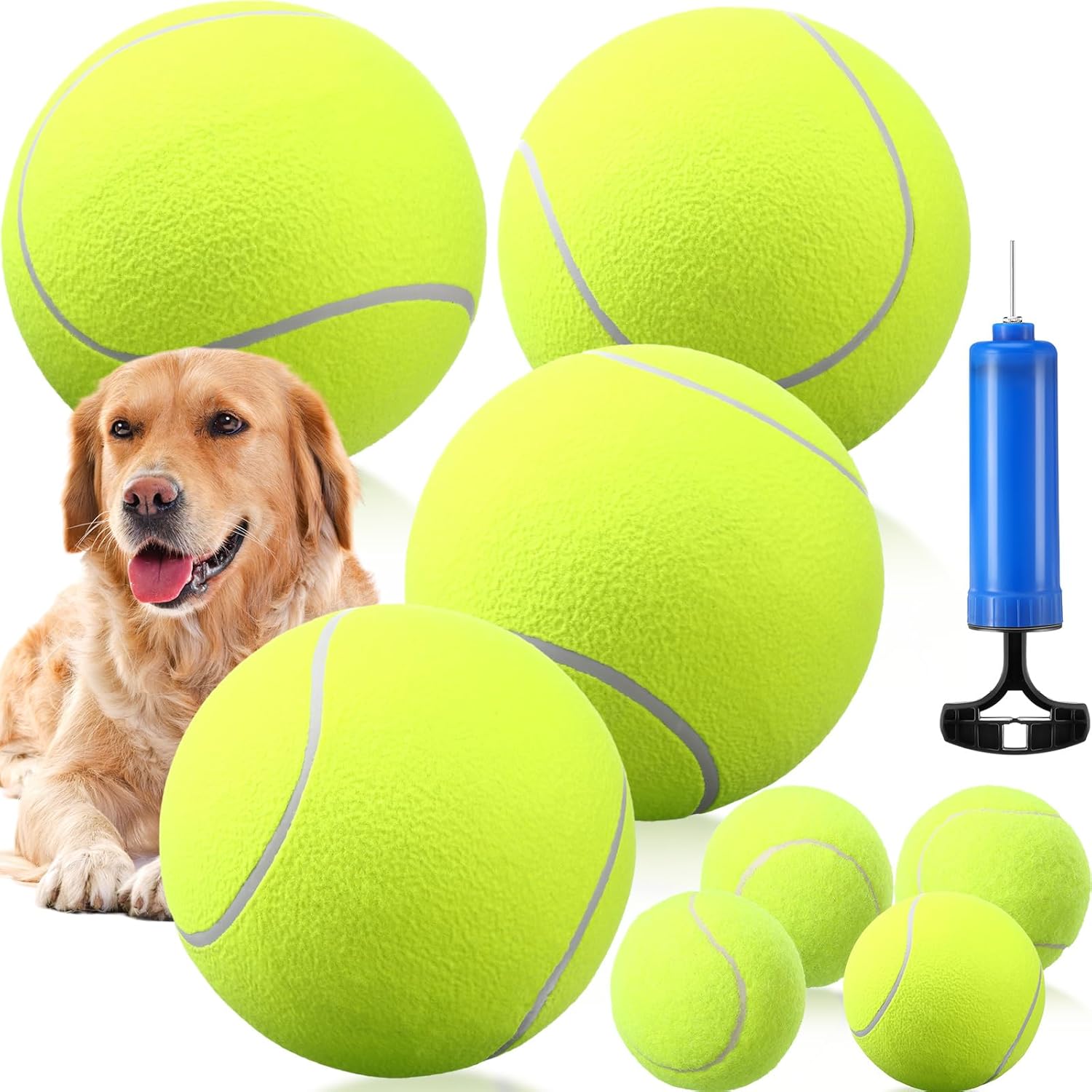 8 Pack Giant Large Tennis Ball for Dogs 9.5" Big Tennis Balls for Dog Toys Outdoor Herding Dog Toys Outdoor Sports Gift with Needle Pet Birthday Gifts for Small Medium Large Dogs
