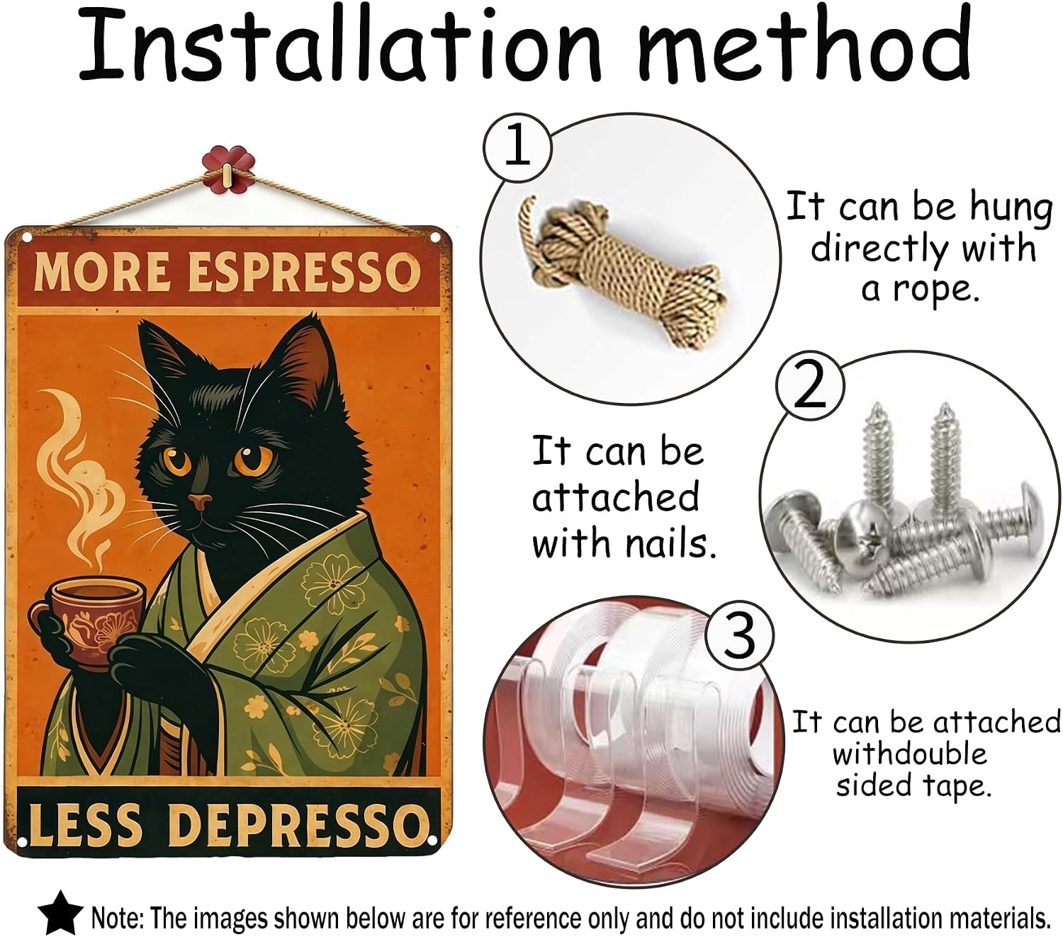 Vintage Black Cat Drinking Coffee Metal Sign 8x12 In image 4