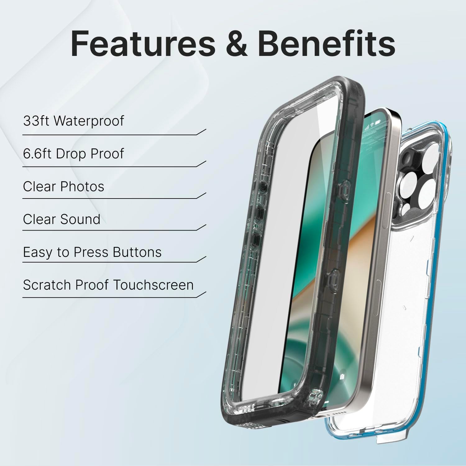 Catalyst Total Protection Case for iPhone 16 Pro - 5X More Waterproof Case for iPhone 16 Pro, Drop Proof with 9H Scratch Resistant Screen Protector, Wireless Charging, Clearer Audio Black