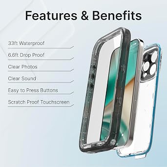 Catalyst Total Protection Case for iPhone 16 Pro - 5X More Waterproof Case for iPhone 16 Pro, Drop Proof with 9H Scratch Resistant Screen Protector, Wireless Charging, Clearer Audio Black