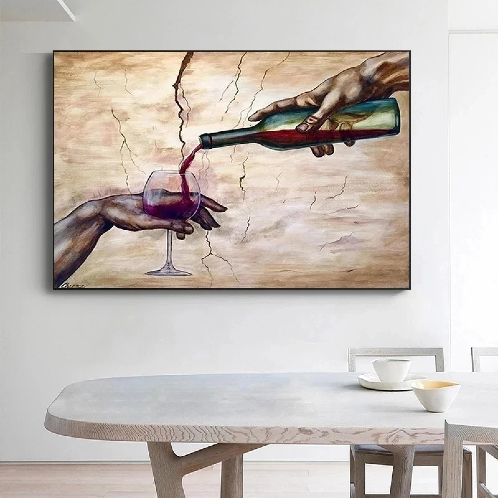 JACBON Arte famosa La creazione di Adamo Vino rosso in mano Poster Michelangelo Stampe su tela Pittura artistica da parete Immagini moderne 65x130cm (26x51 pollici) Cornice interna