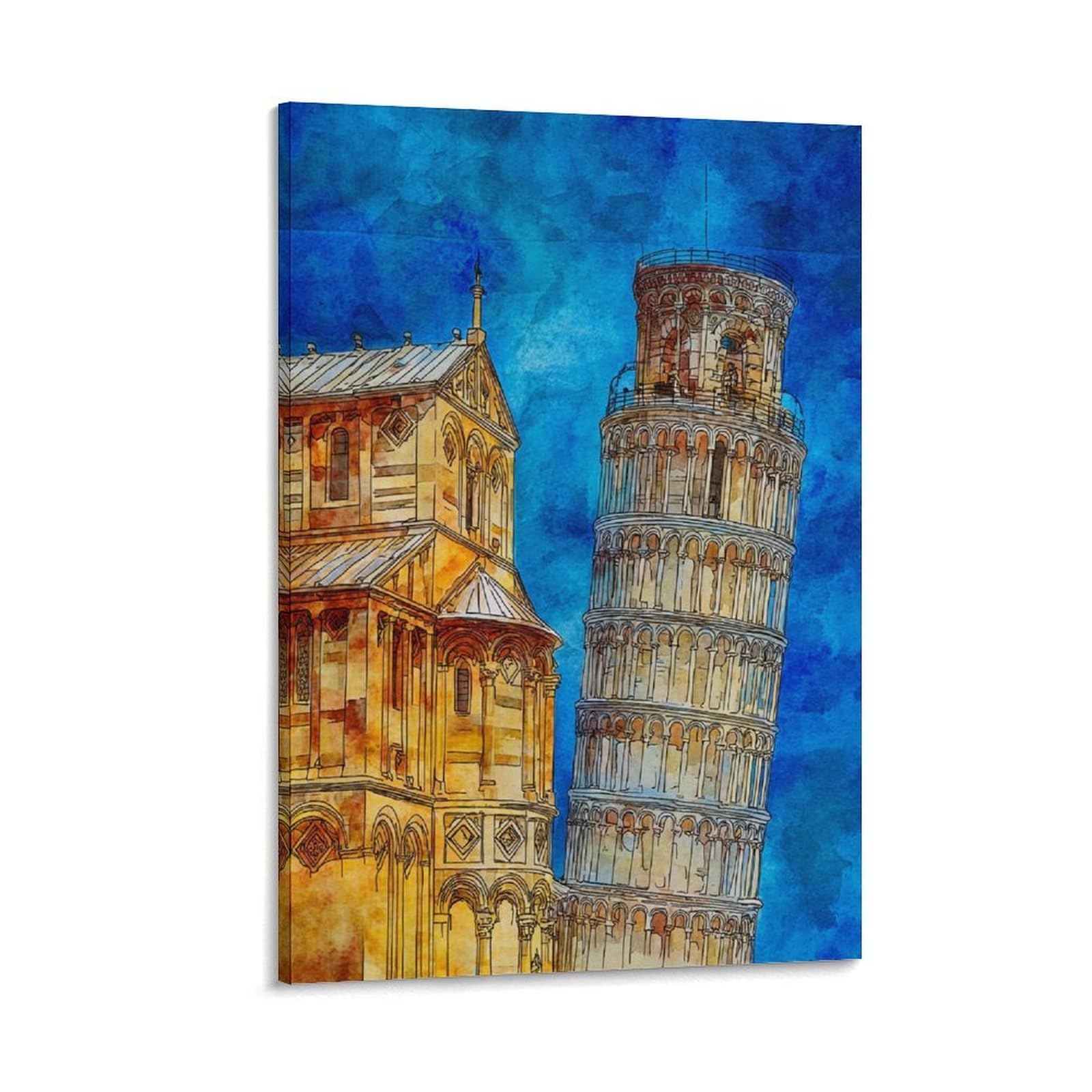 Lcynnh Frame-Style Pisa Italy Leaning Tower Of Pisa 20X30inch(50X75cm) Vintage Travel Poster Watercolor Canvas Art