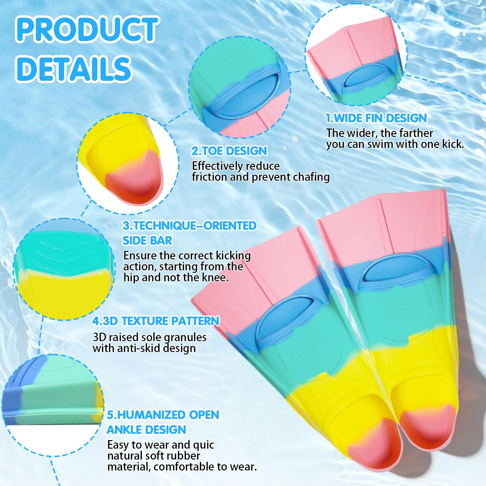 Aletas de natación, aletas cortas para niños, 100% silicona, aletas de entrenamiento para adultos, aletas cortas para aletas unisex, buceo para principiantes, suaves y cómodas