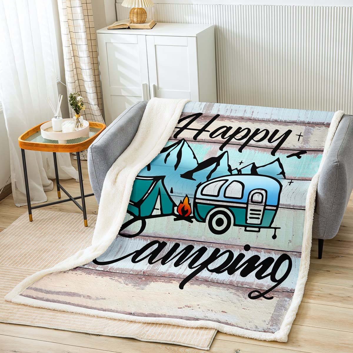 Coperta in pile da campeggio, da viaggio, per auto, da campeggio, in pile, per letto, divano, per bambini, calda, ultra morbida, 200 x 200 cm