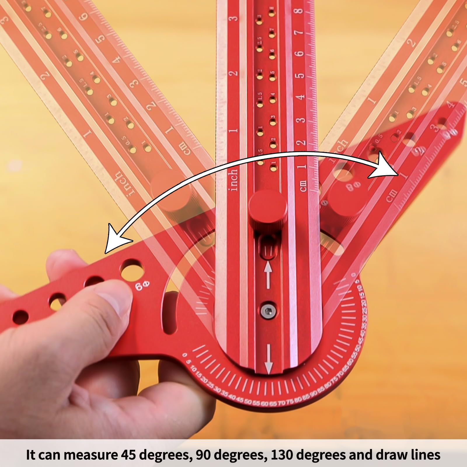 Regla de línea de marcado para carpintería, regla cuadrada deslizante de aleación de aluminio ajustable (rojo)