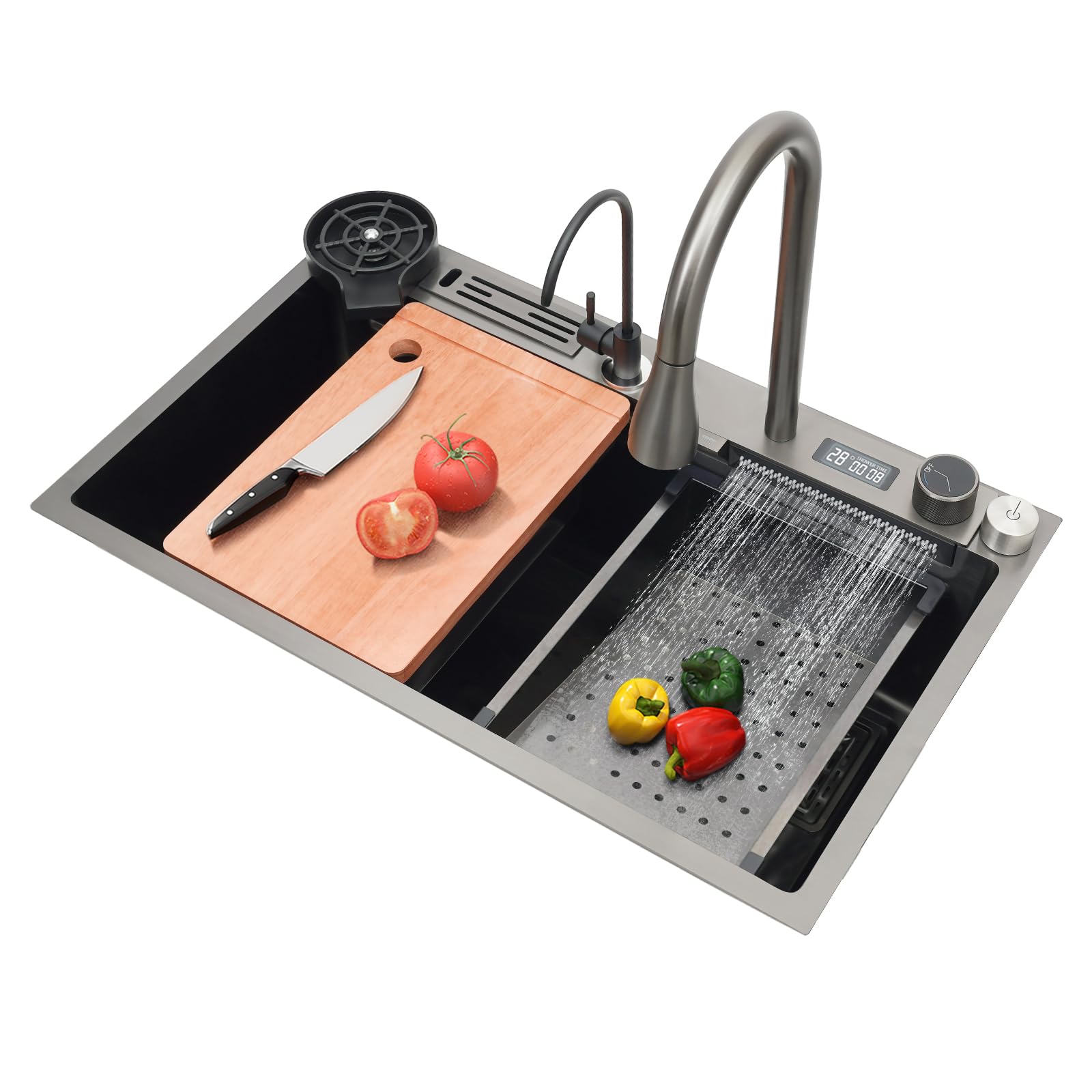 Einschalen-Küchenspüle 75x46x22cm Multifunktionale Edelstahl Wasserfall-Spülbecken, Intelligenz Becken Spüle für Restaurants, Küchen, Labors, Kantinen, Cafés
