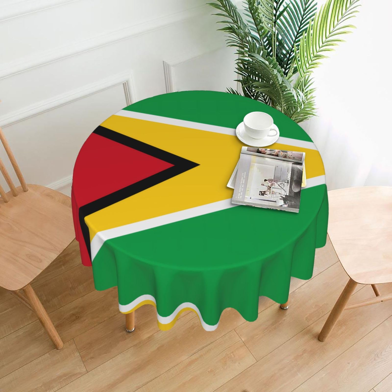 WHJSHOP Flag of Guyana Prints Round Decorative Throw – 60in Stylish Table Cover for Dining, Parties & Outdoor Events