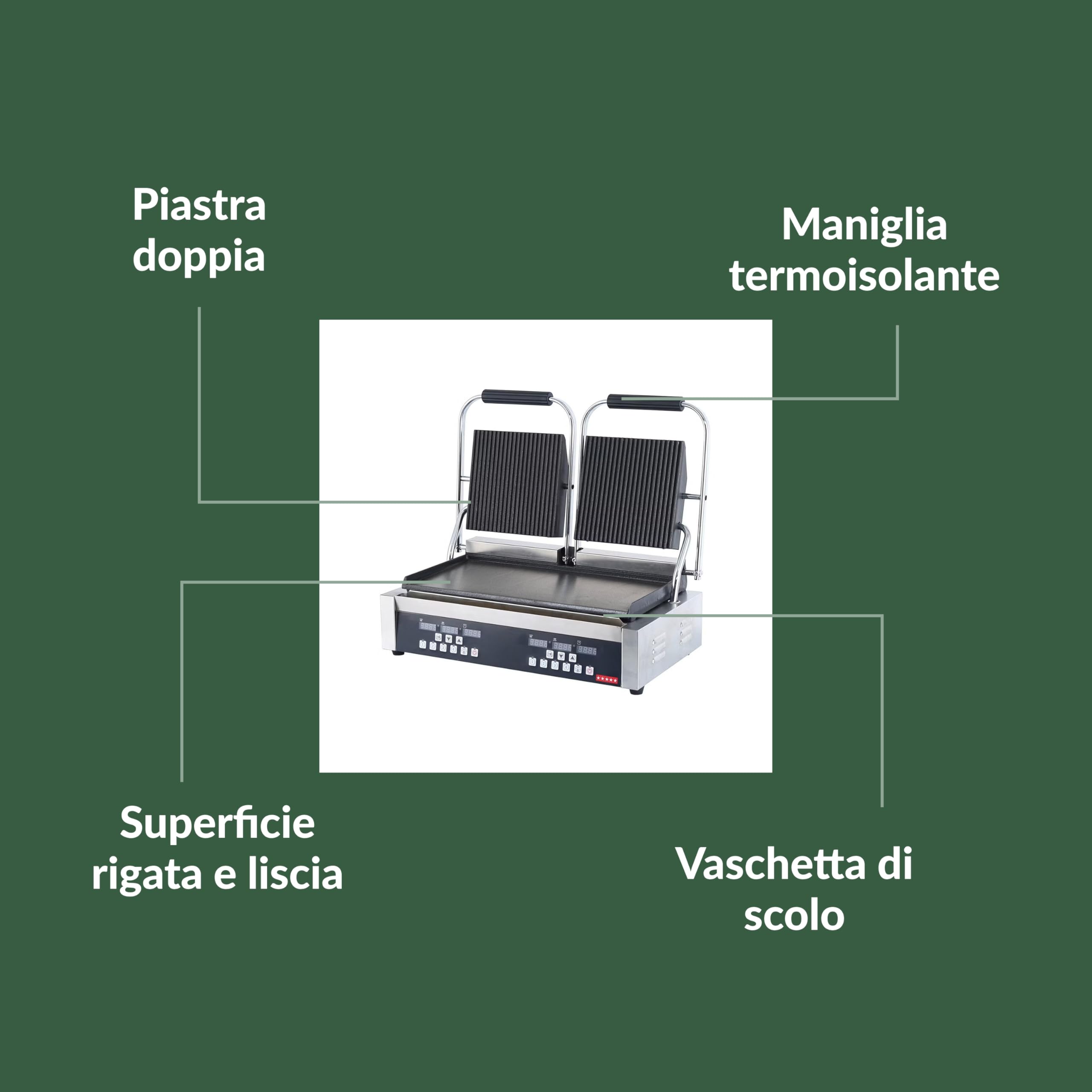 Ristoattrezzature - Piastra Panini Digitale Doppia - Rigata/Liscia - Griglia Professionale per Ristoranti e Bar - 57x37x21 cm - 3.6 kw