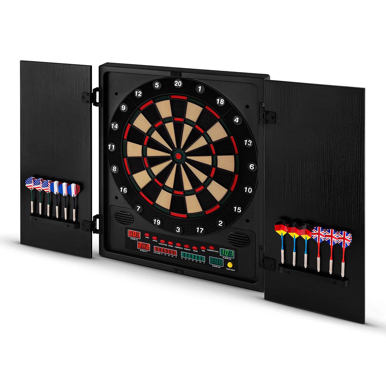 OneConcept Dartmaster 180 - Freccette, Tiro al Bersaglio, Freccette al Bersaglio Elettronico, 8 Giocatori, Avversario Virtuale, 9 Pulsanti, Indicatori LED, Punte Soft, 2 Porte