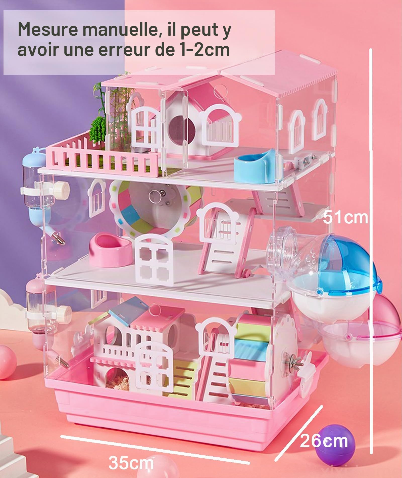 Cage pour Hamster Cage pour Hamster Nain Syrien Habitats pour Petits Animaux à 3 Niveaux Cages pour Hamster en Acrylique entièrement Transparentes avec de Jouets (Arrivé en Une Semaine)